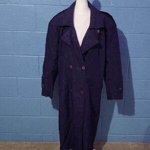 VTG 80s Portrait Purple Jacquard Trench Coat | Portrait Collar | Size 12